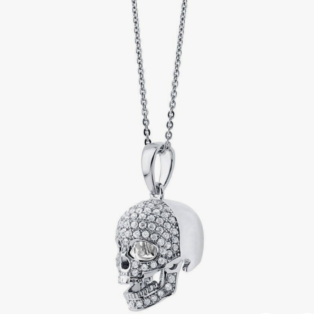 NEW Skull Bones Cubic Zirconia  Necklace in Sterling Silver - Picture 4 of 16